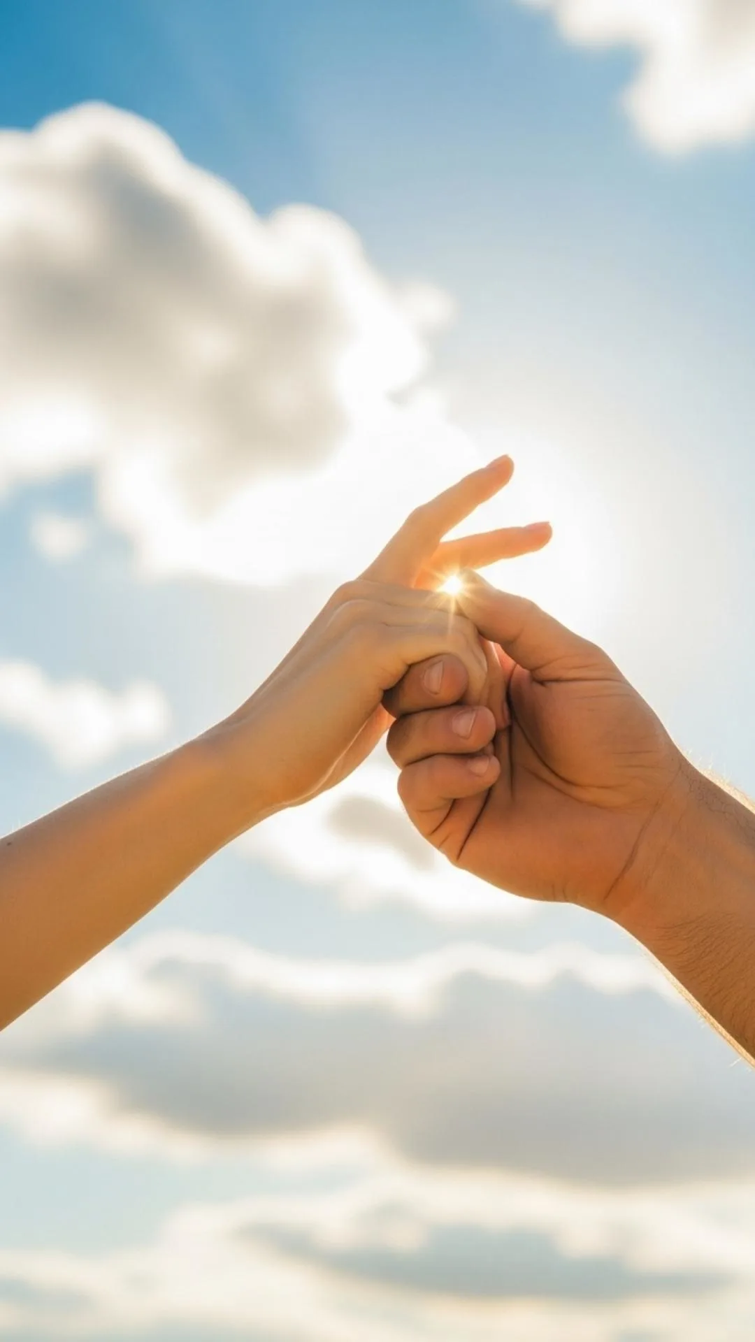 Sunshine couple hands DP, uplifting love profile picture, bright positive FB DP, light and warmth avatar.