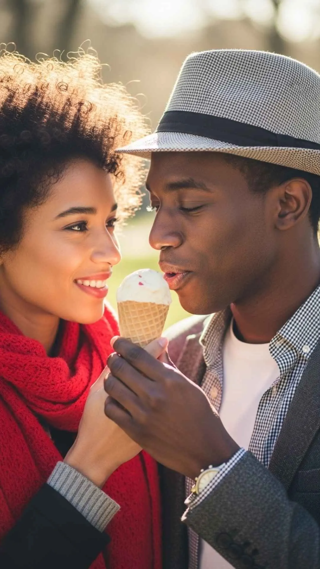 Sweet couple treat DP, playful affection profile picture, happy food FB DP, shared joy avatar, cute love pic.