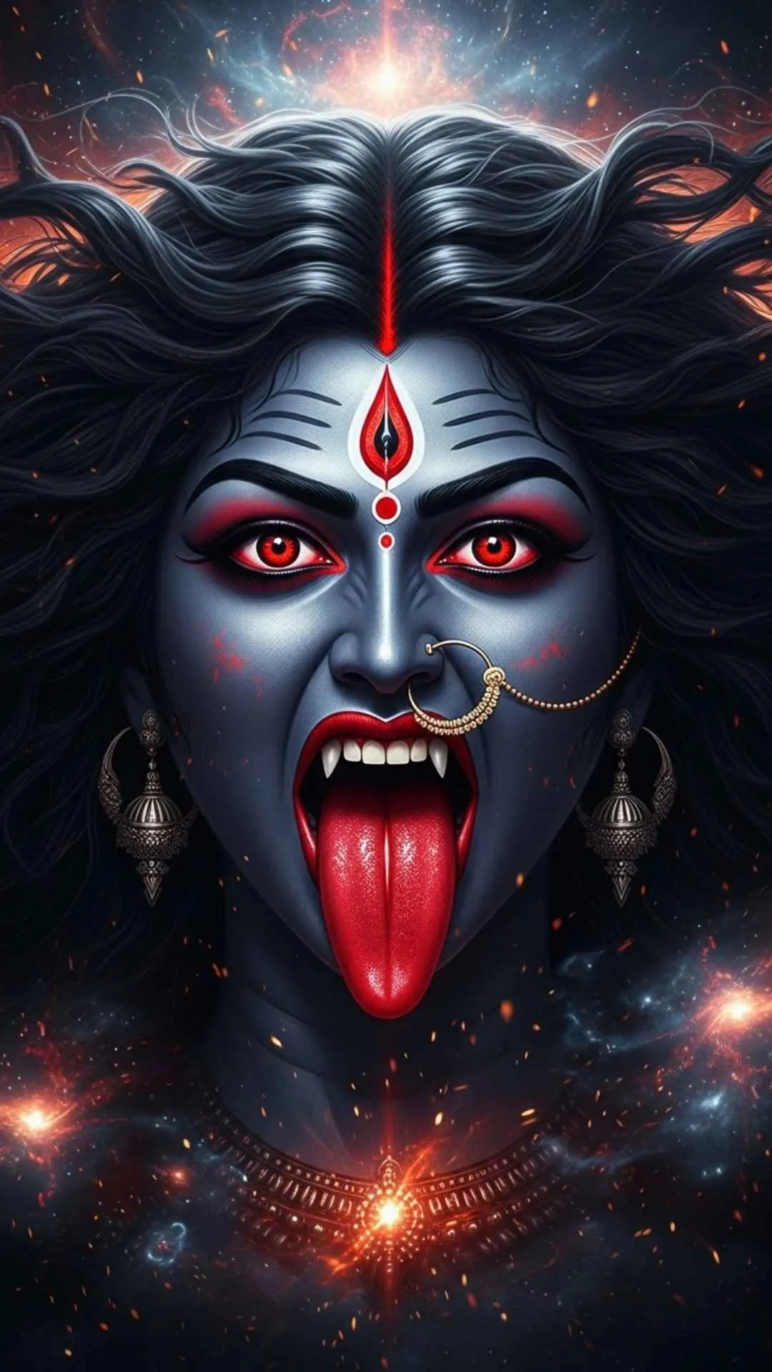 A fierce DP of Maa Kali's primal roar, a symbol of untamed feminine energy and the raw power to destroy evil. #MaaKali #FierceGoddess #PrimalEnergy #Mahakali #Shakti
