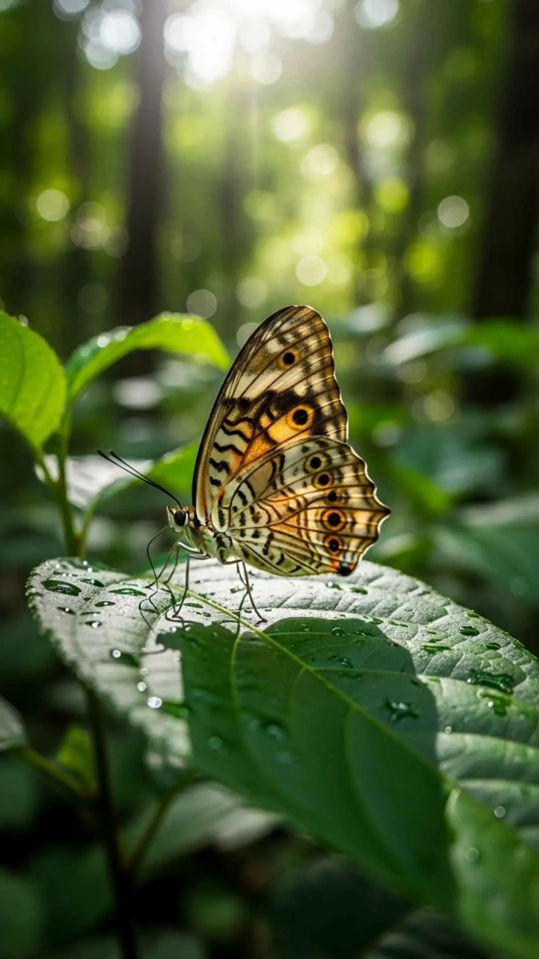 A beautiful macro shot of a butterfly on a leaf in an Indian forest. A life-loving DP that celebrates the small, magical details of nature.