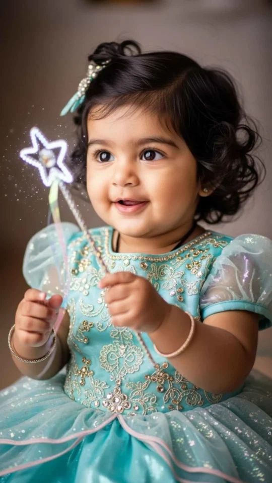 Playful magical wand princess baby pic for charming WhatsApp DP.