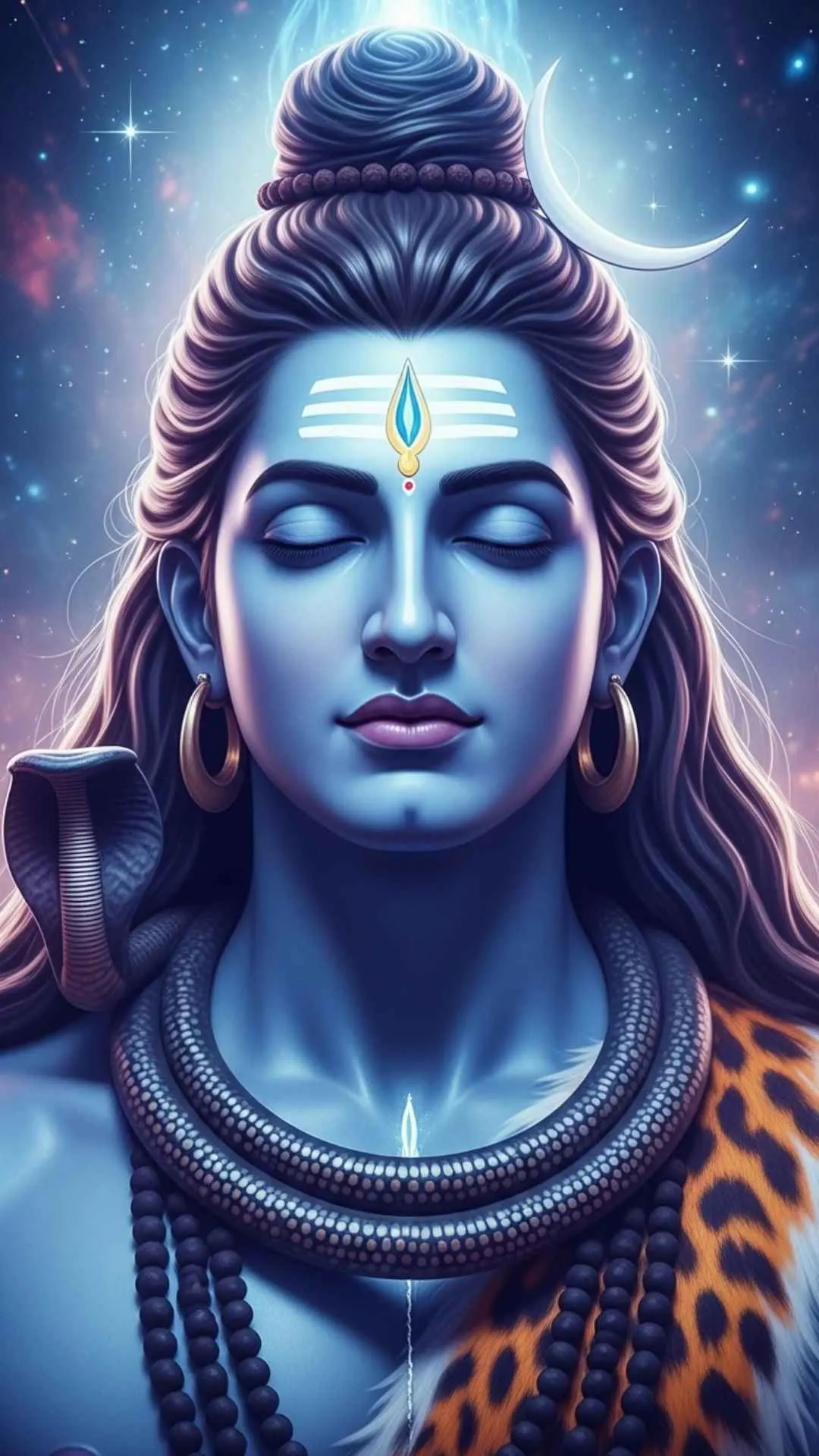 Meditating Lord Shiva DP, serene Mahadev in deep meditation with blue aura, cosmic background, perfect for spiritual WhatsApp profile.
