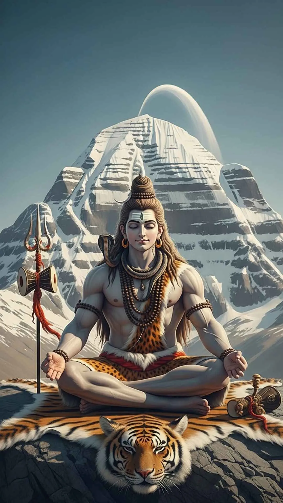 A serene DP of Lord Shiva meditating peacefully in lotus pose on the snowy peak of Mount Kailash, a symbol of ultimate tranquility and focus. #MeditatingShiva #Kailash #PeacefulDP #Yoga #Serenity