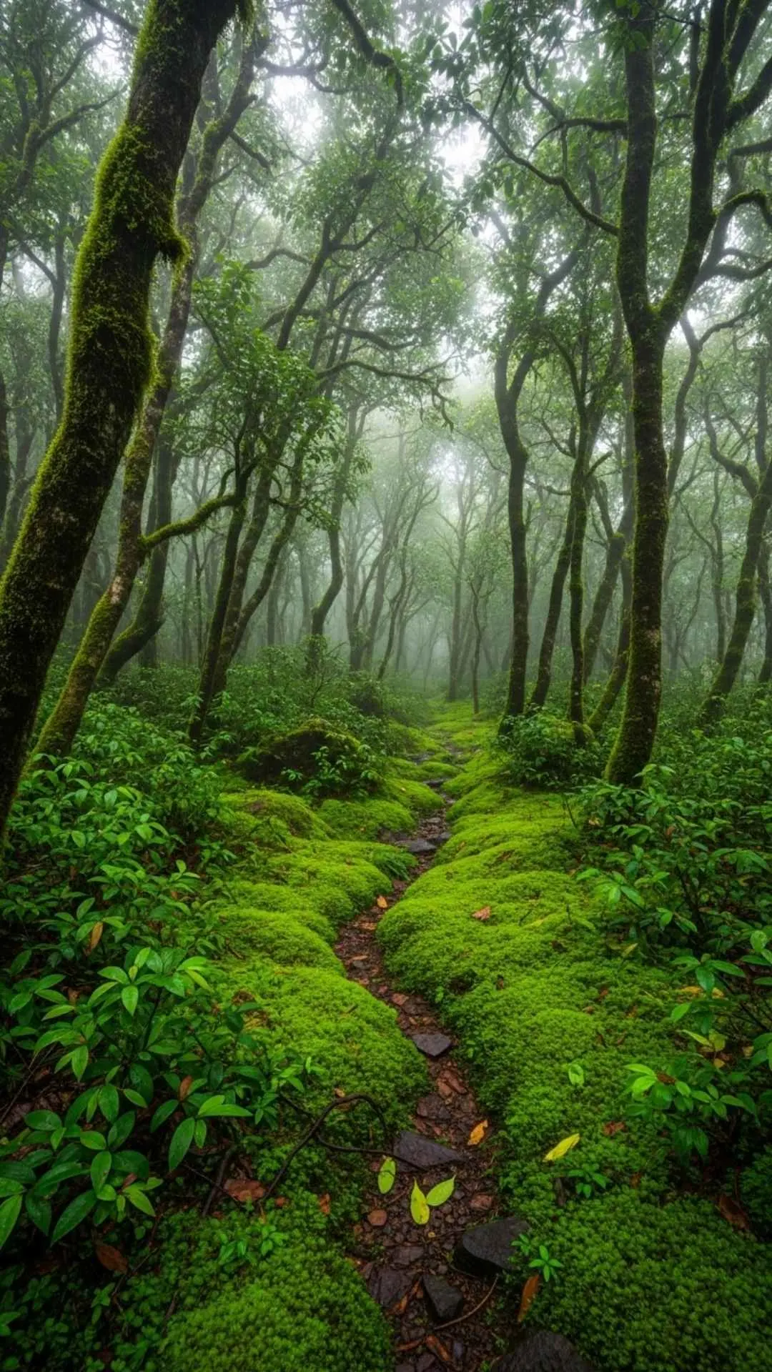 A lush, green forest in the Western Ghats during the monsoon. A refreshing and life-loving DP representing rejuvenation and life
