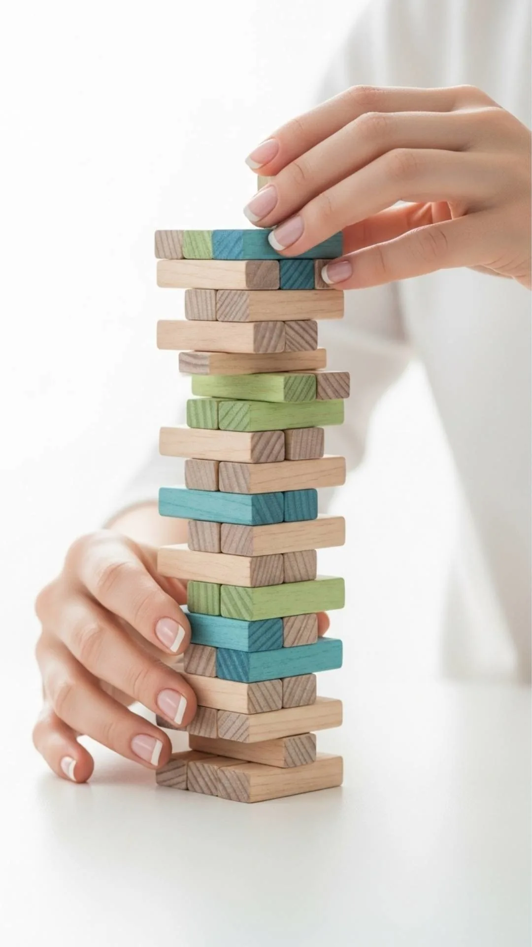 A motivational DP about building success step-by-step, showing hands stacking wooden blocks. A great image for focus, strategy, and business growth