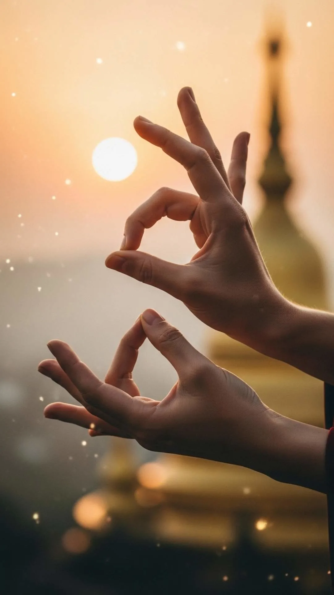 Spiritual attitude DP, hands in mudra, peaceful meditation profile.