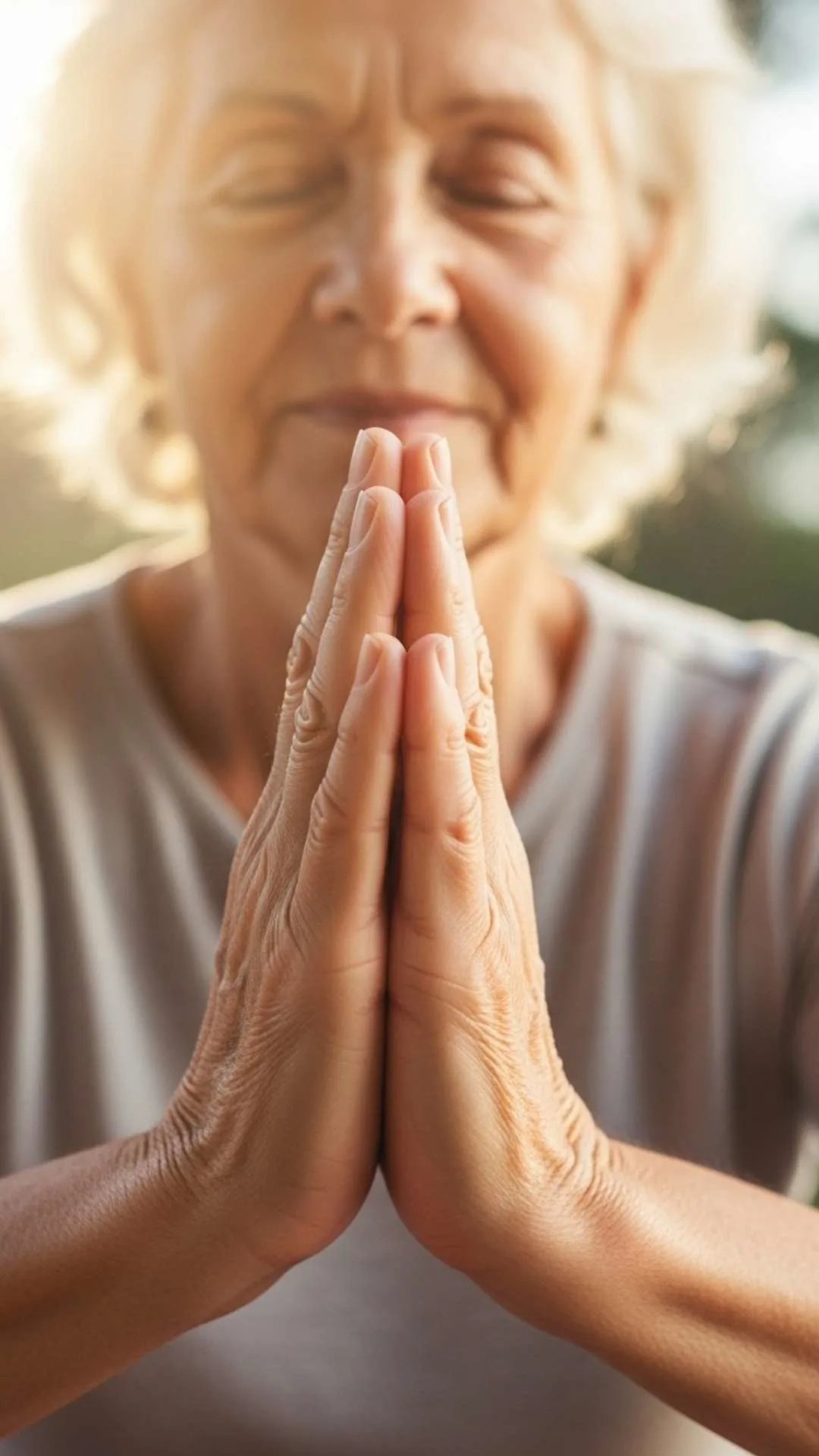 Close-up of hands in Namaste gesture with sunlight, a peaceful spiritual Instagram DP and Namaste profile picture.