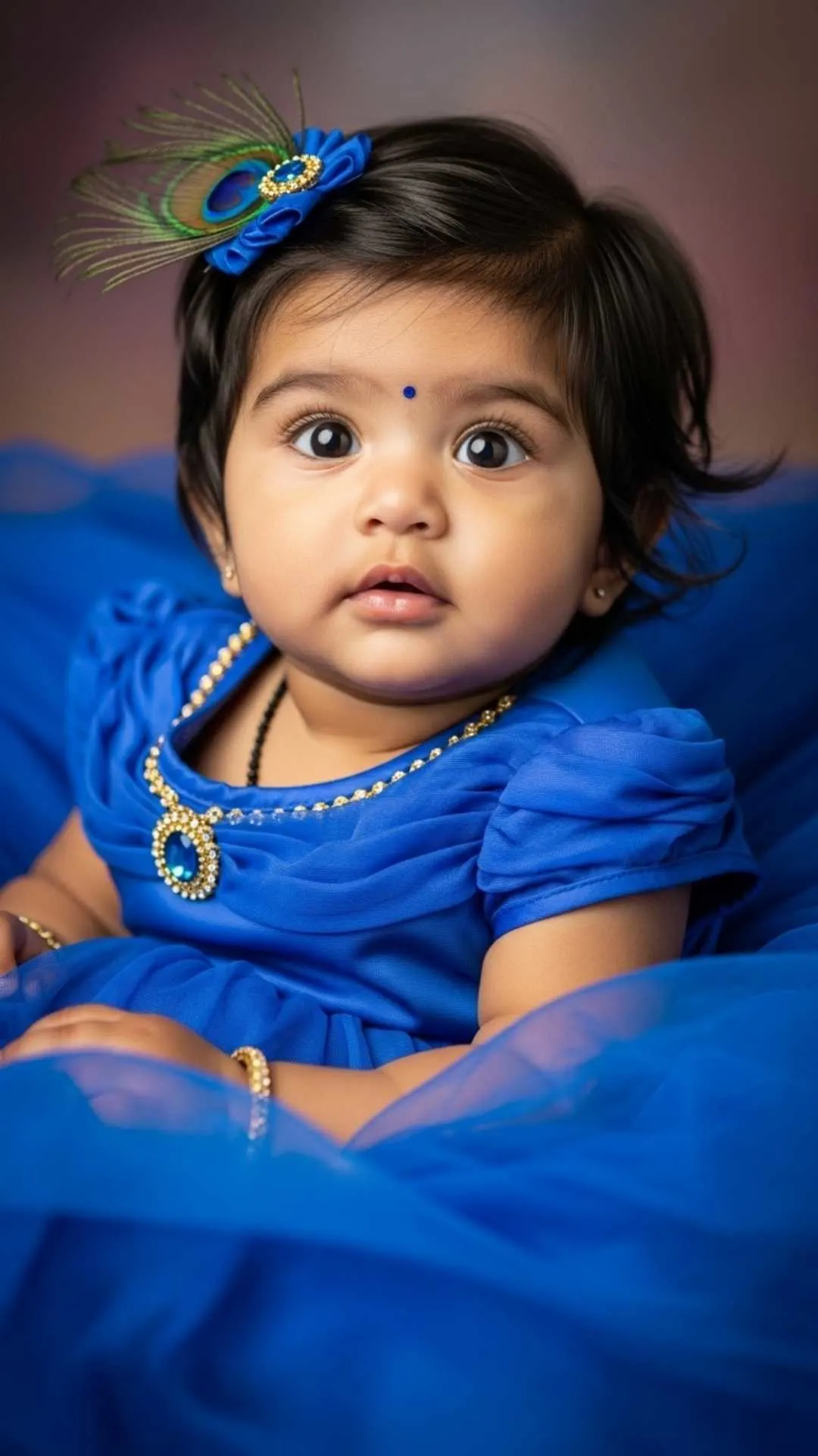 Beautiful peacock feather princess baby pic for WhatsApp DP, Indian aesthetic.