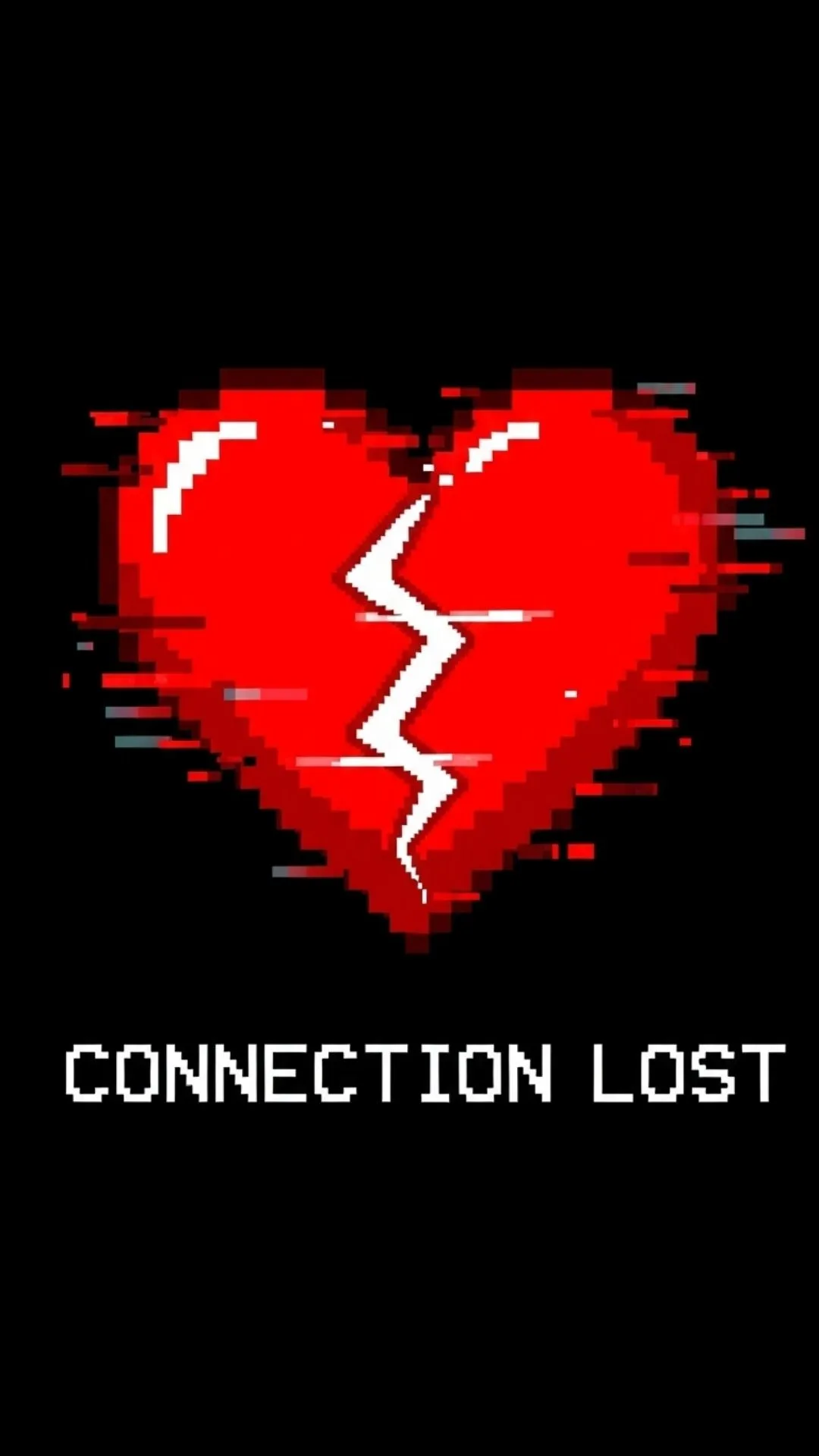 A unique sad anime DP with a pixelated, 8-bit broken heart and the text "Connection Lost," for a modern breakup