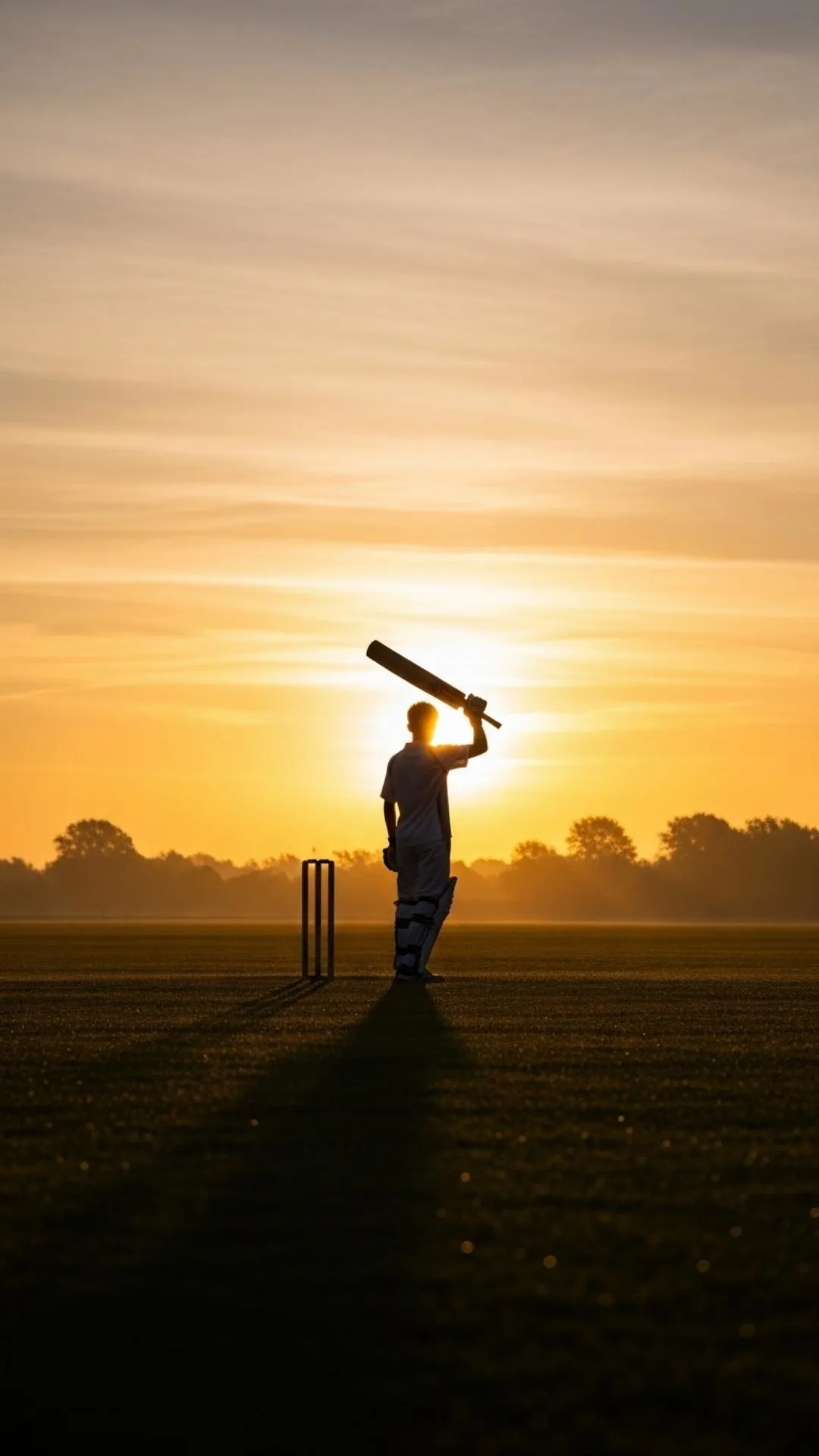 Silhouette of a male cricket player on a field at sunset, an ideal sports Instagram DP for boys.