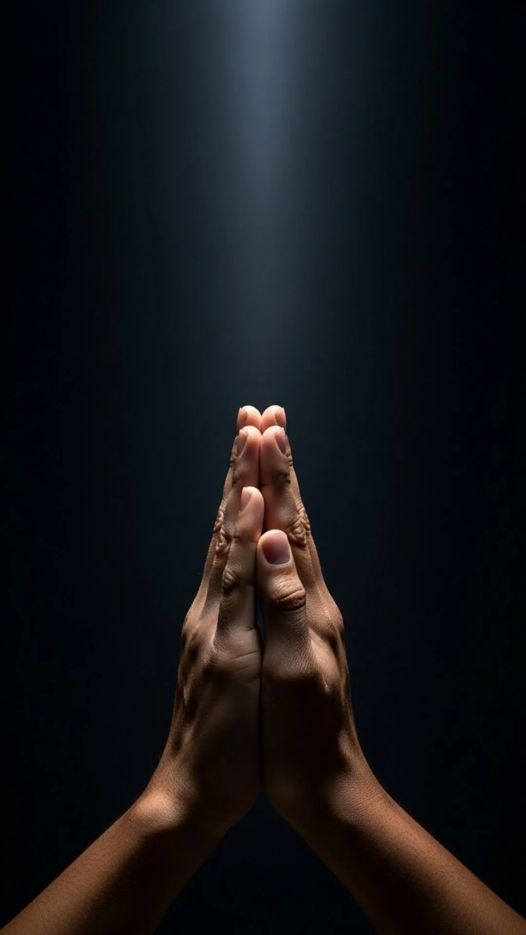 Hands in prayer DP, spiritual solace, seeking comfort, subtle light, emotional reflection, sad spiritual profile.