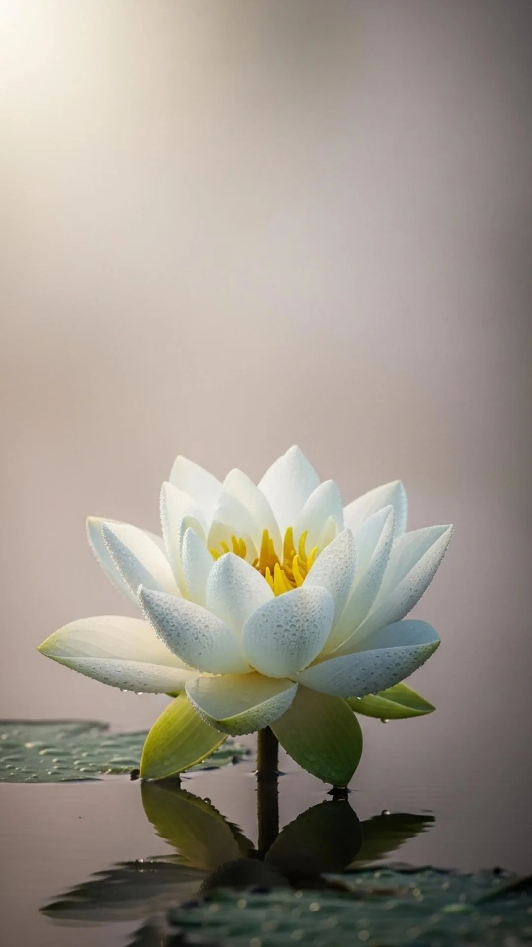 A serene DP of a pure white lotus flower in the mist, a spiritual and peaceful avatar for WhatsApp or Zalo, in HD, symbolizing purity and calmness.