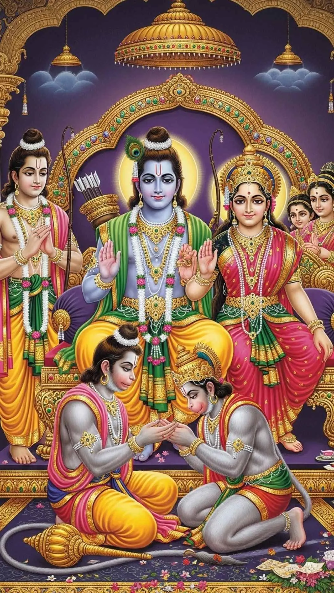 A divine DP of the complete Ram Darbar, featuring Lord Ram, Sita, Lakshman, and Hanuman, symbolizing ideal family, dharma, and devotion. #RamDarbar #DivineFamily #RamSita #Lakshman #Hanuman