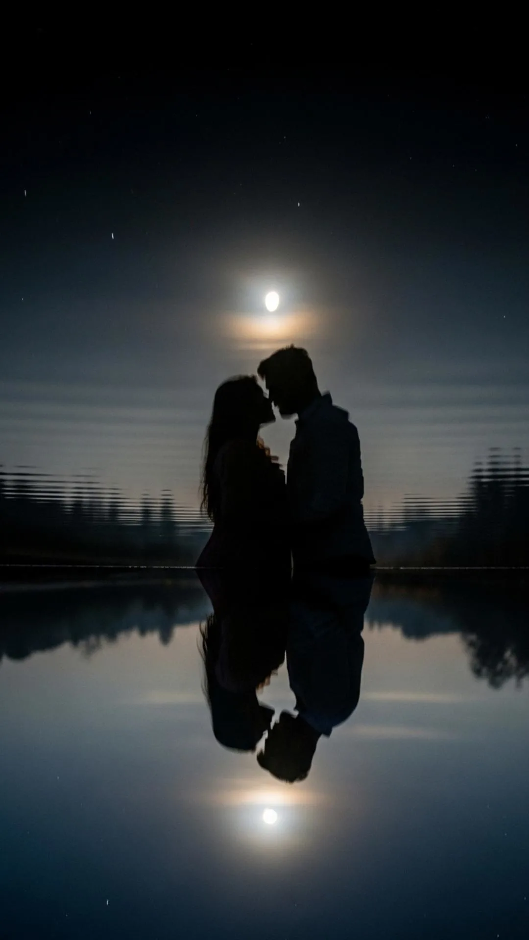 Romantic reflective couple DP for Instagram, artistic water reflection profile picture, subtle kissing couple, dreamy love DP.