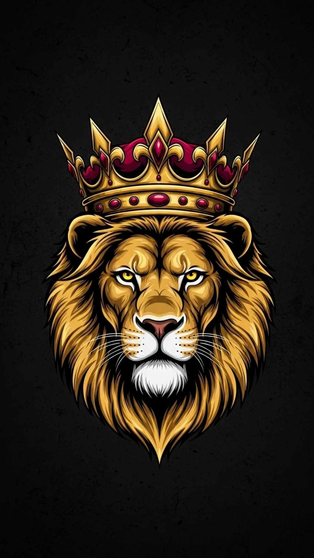 Majestic lion head with a crown in gold and crimson, a powerful royal attitude Instagram DP for boys and strong personality profile pic.