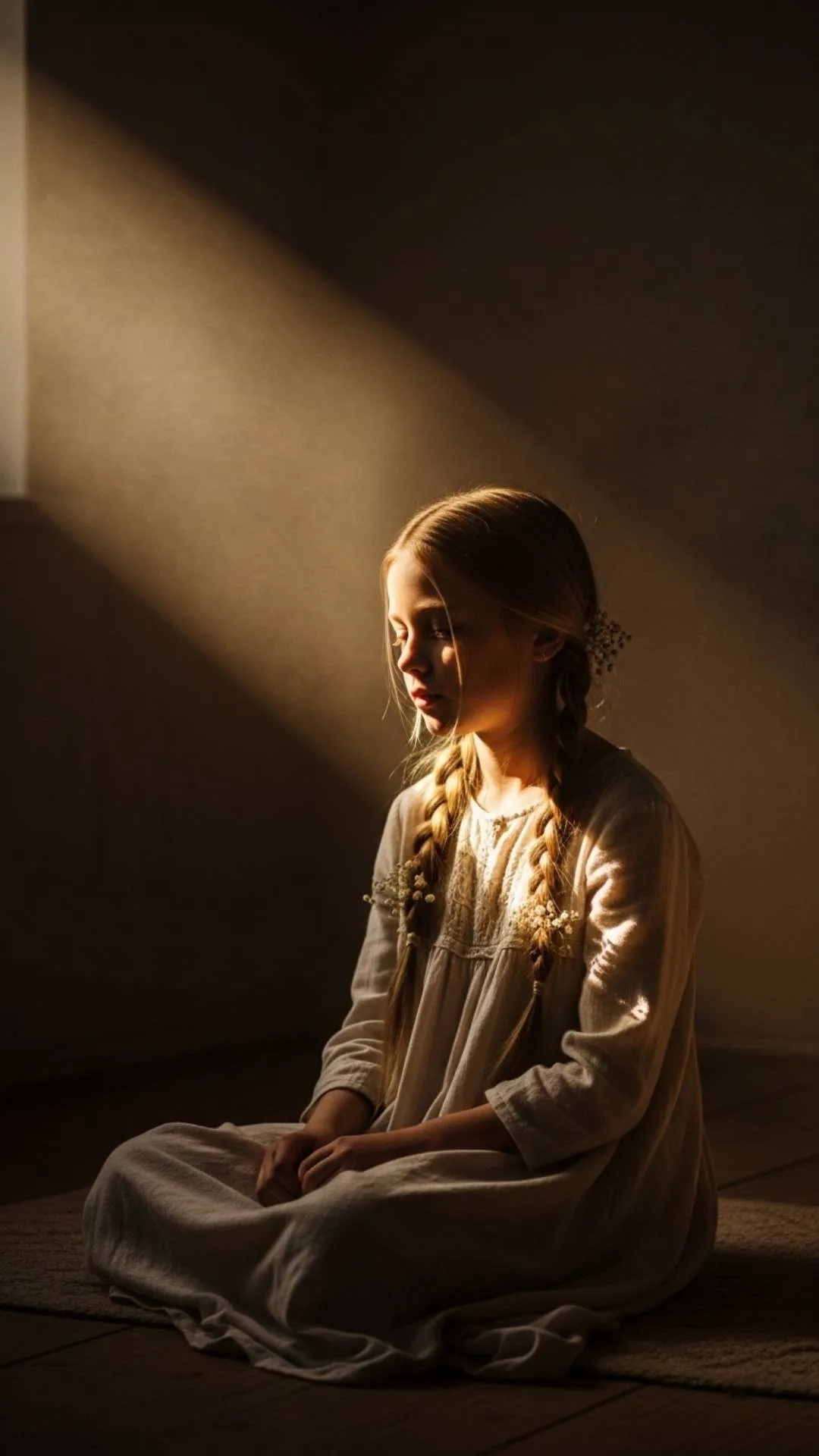 Sad girl inner light FB DP, illuminated profile picture, contemplative avatar, peaceful dim room DP.