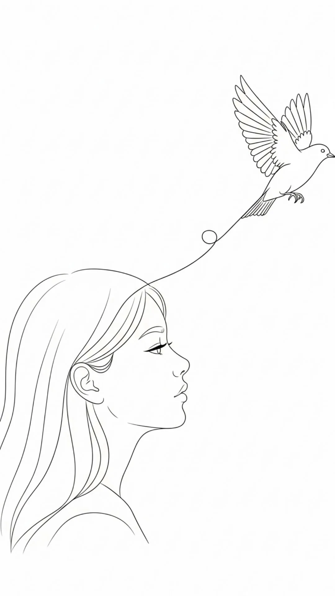 Minimalist sad girl DP, liberation profile picture, line art bird flight avatar, freedom FB DP.