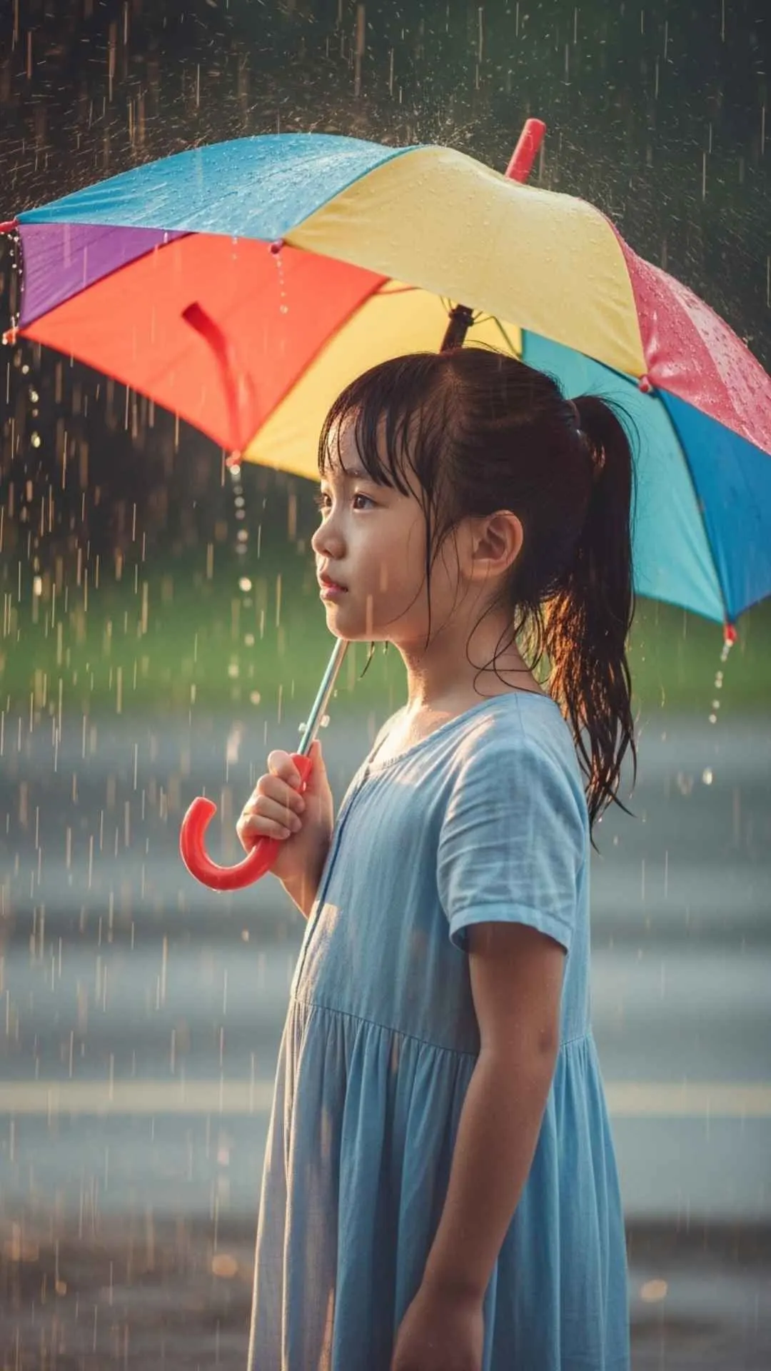 Girl in rain DP, resilient sad girl profile pic, emotional comfort FB DP, umbrella girl avatar, gentle rain DP.