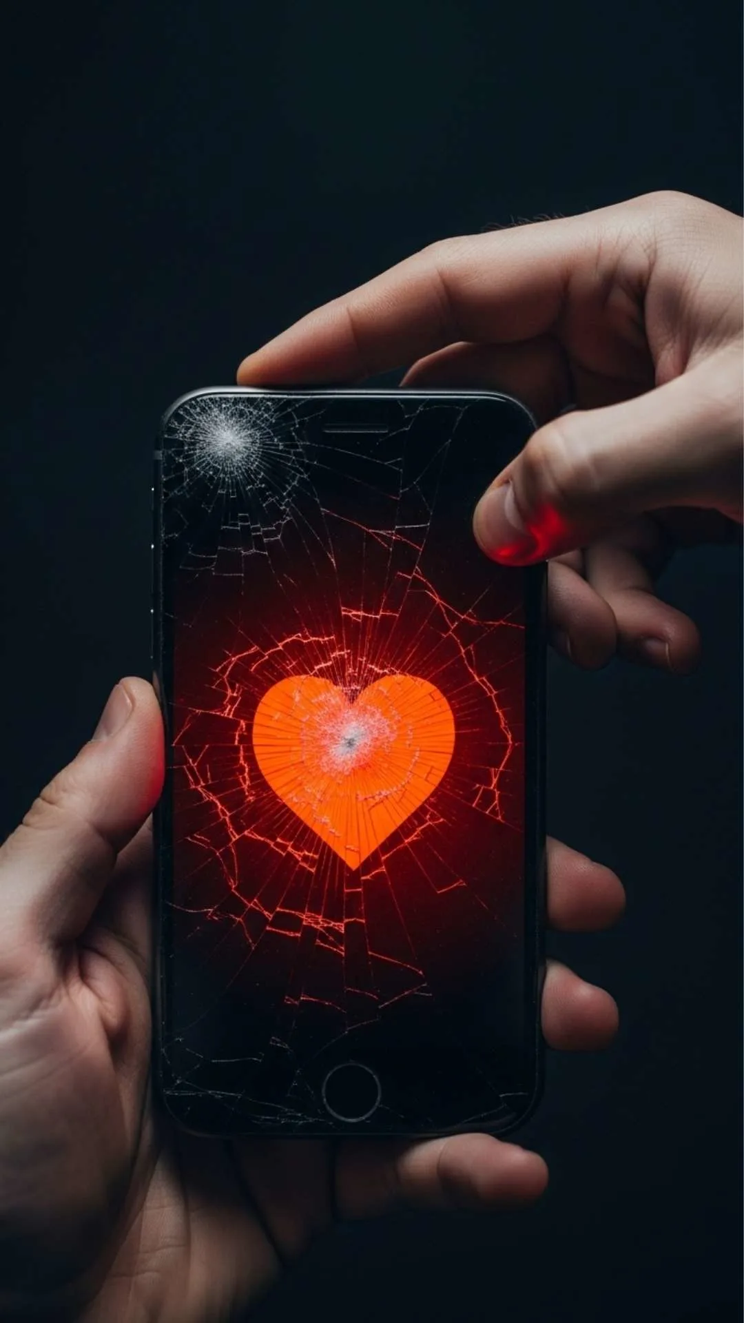 A modern broken heart DP for boys, showing a shattered phone screen over a heart icon, symbolizing a broken relationship