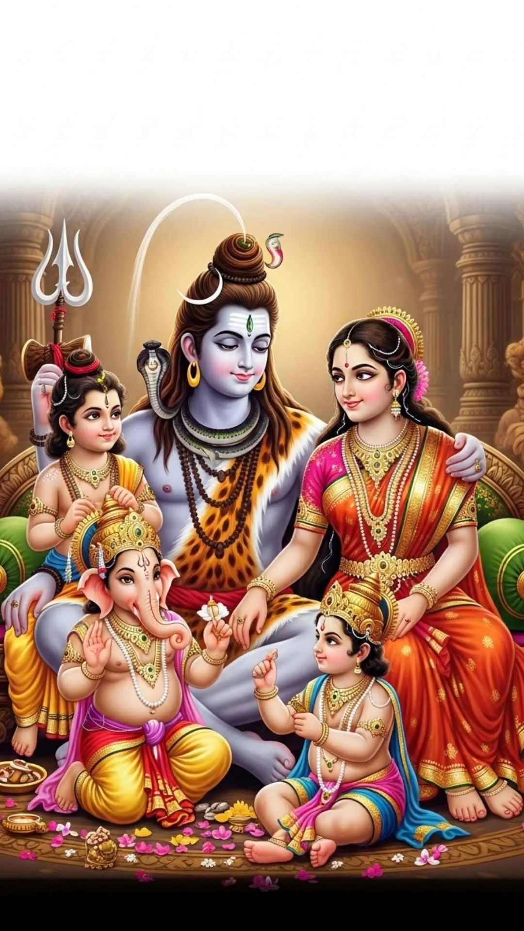 Divine family DP featuring Shiva, Parvati, Ganesha, and Kartikeya, a portrait of love and togetherness. #ShivParvatiFamily #Ganesha #Kartikeya #DivineBlessings #FamilyDP