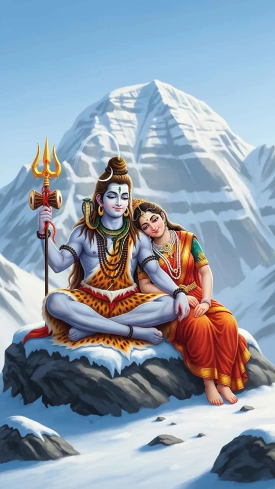Serene Shiv Parvati couple DP on Mount Kailash, depicting divine love and peace. #ShivParvati #CoupleDP #Kailash #DivineLove #Peaceful