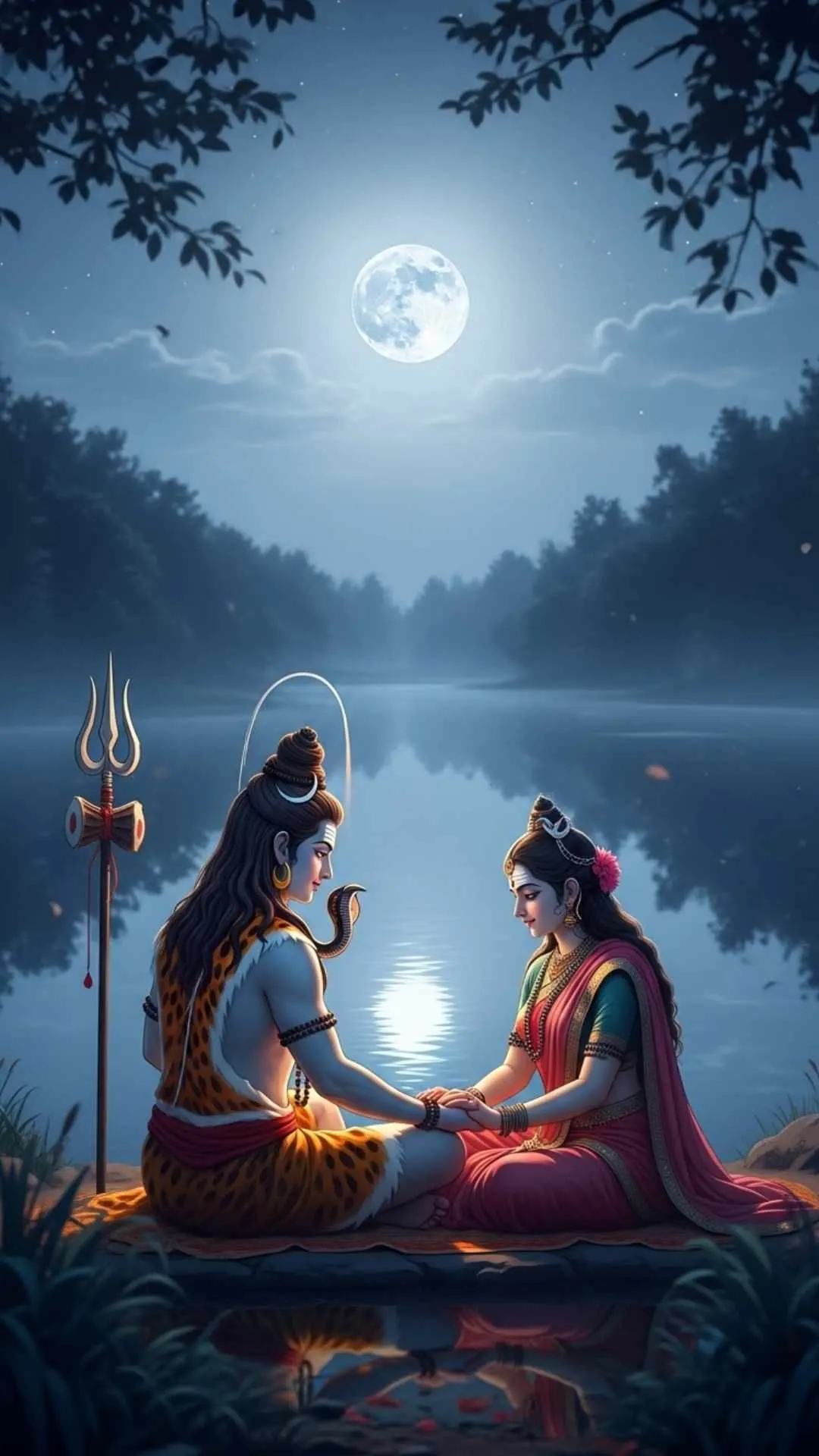 Moonlit vows Shiv Parvati DP, a serene and spiritual image of the divine couple making promises under the moonlight. #MoonlightVows #DivinePromises #SpiritualLove #TranquilScene #ShivParvatiBlessings