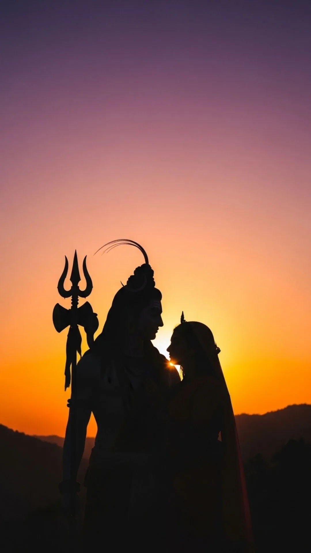 Sunset silhouette Shiv Parvati DP, a romantic depiction of the divine couple against a colorful twilight. #ShivParvatiSilhouette #SunsetLove #RomanticSilhouette #DivineCouple #Twilight
