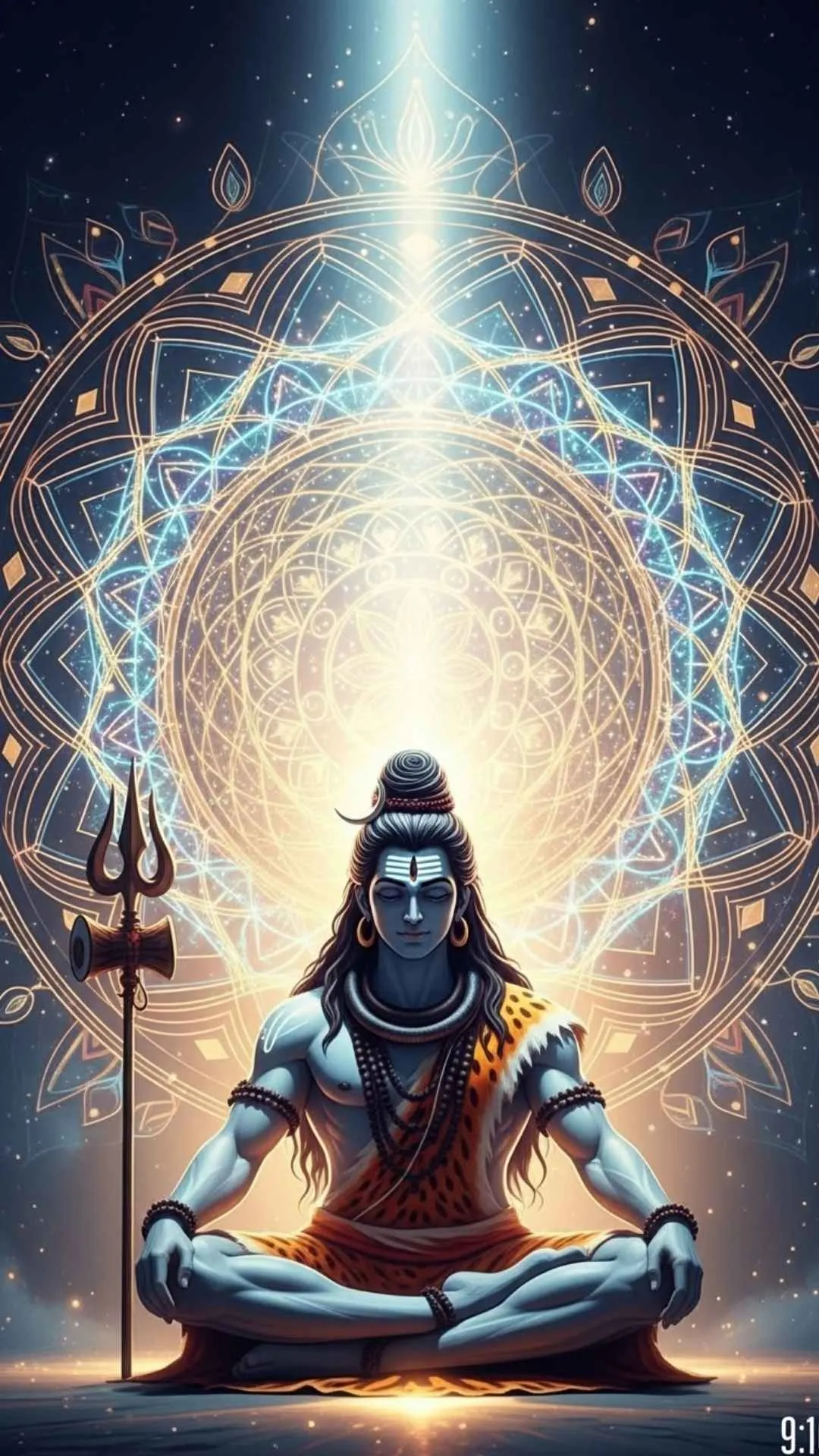 An artistic DP featuring Lord Shiva meditating in front of a beautiful, glowing mandala, symbolizing a focused mind and sacred geometry. #ShivaMandala #SacredGeometry #MeditationArt #Focus #SpiritualDP