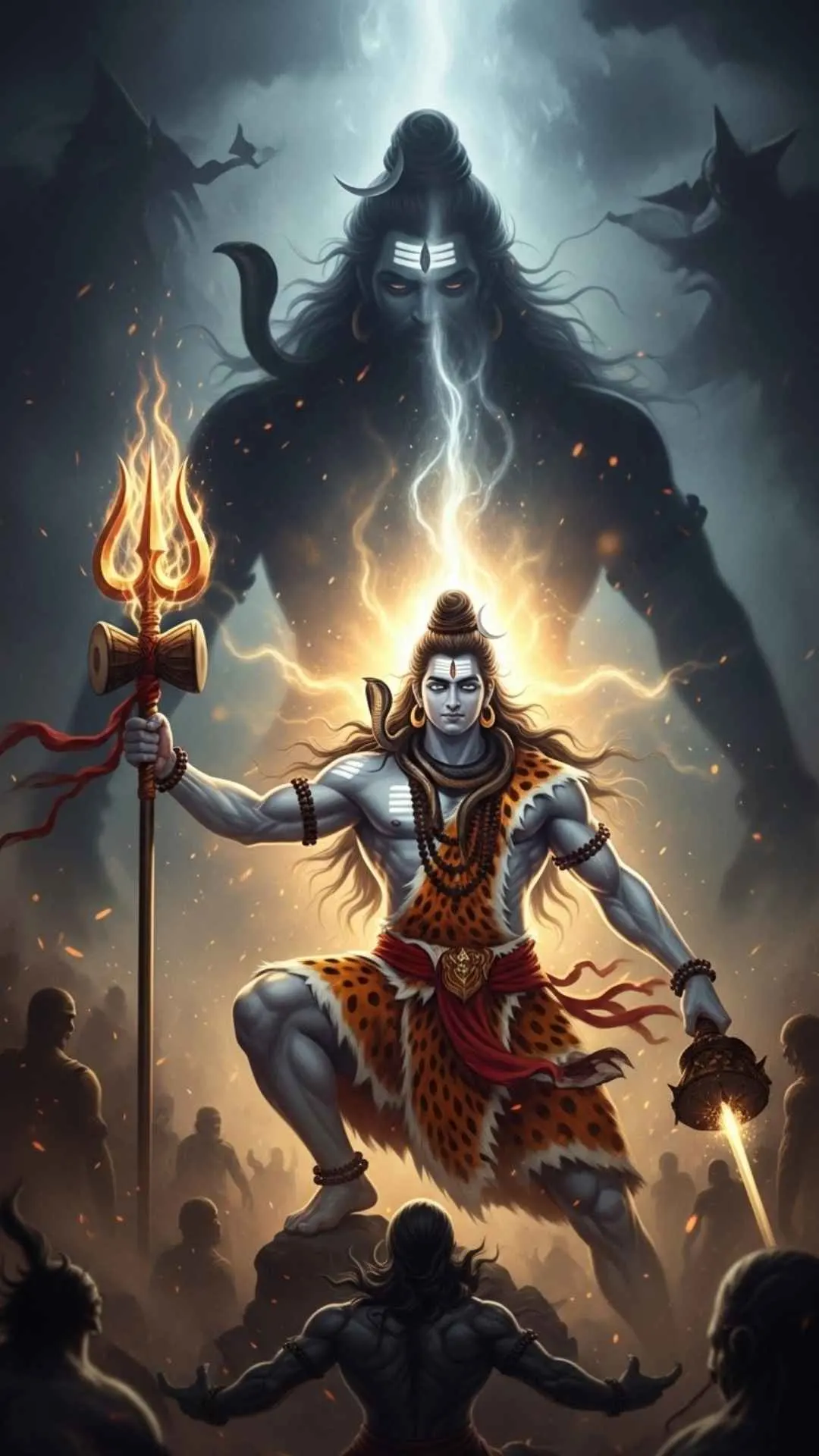 Lord Shiva as the protector DP, confronting darkness with his Trishula, a symbol of destroying evil. #DestroyerOfEvil #ShivaProtector #Mahakal #GoodVsEvil #DivineLight