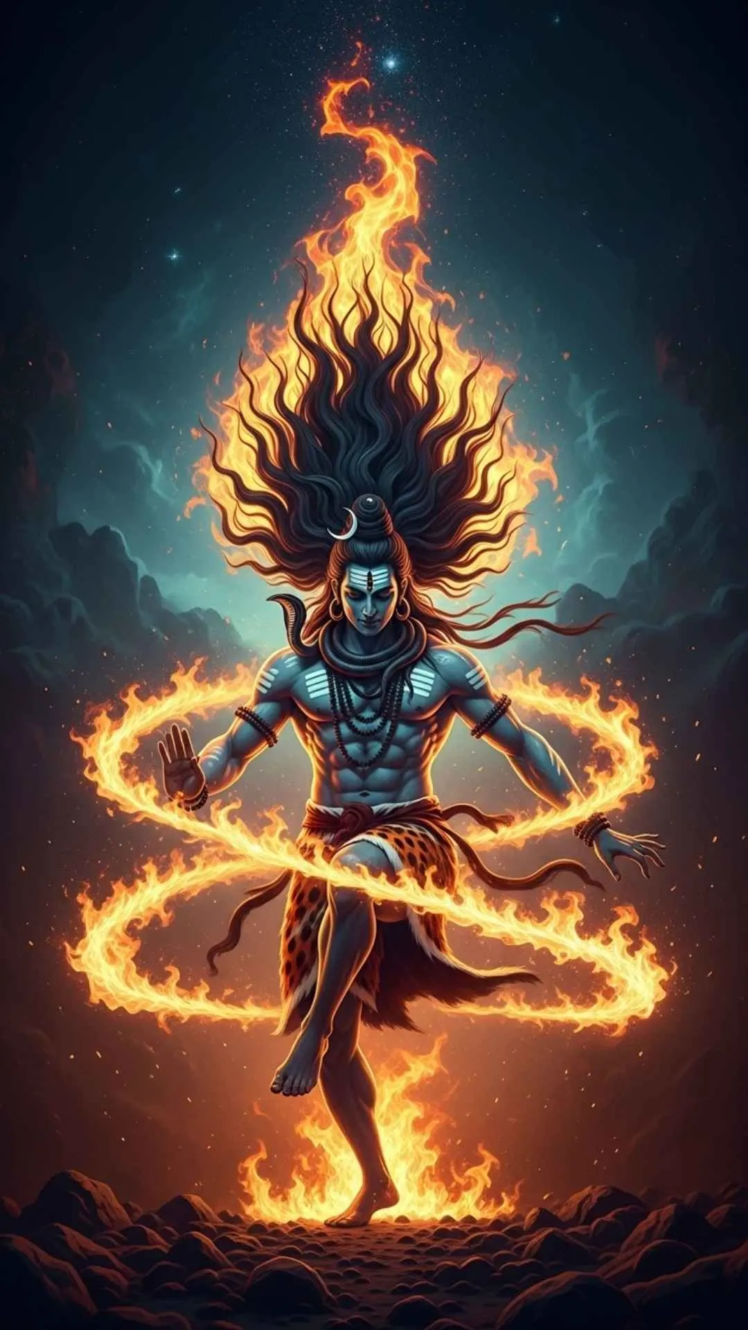 Mahakal DP of Lord Shiva performing the destructive Tandava dance within a fiery cosmic setting. #ShivaTandava #CosmicDestroyer #AngryDP #LordShiva #Tandav