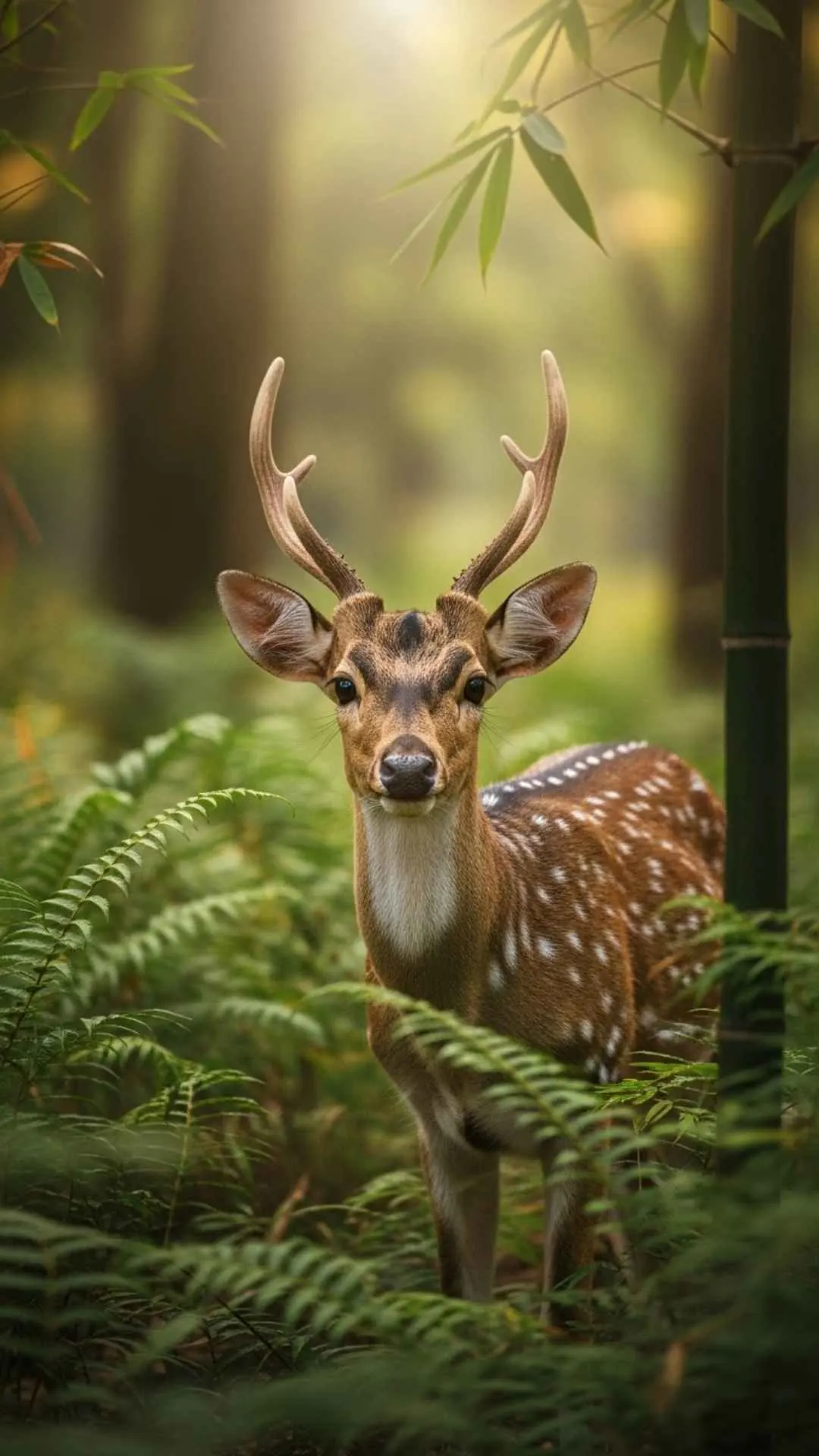An innocent Spotted Deer (Chital) in a lush Indian forest. A gentle and healing nature DP for a calm and peaceful profile