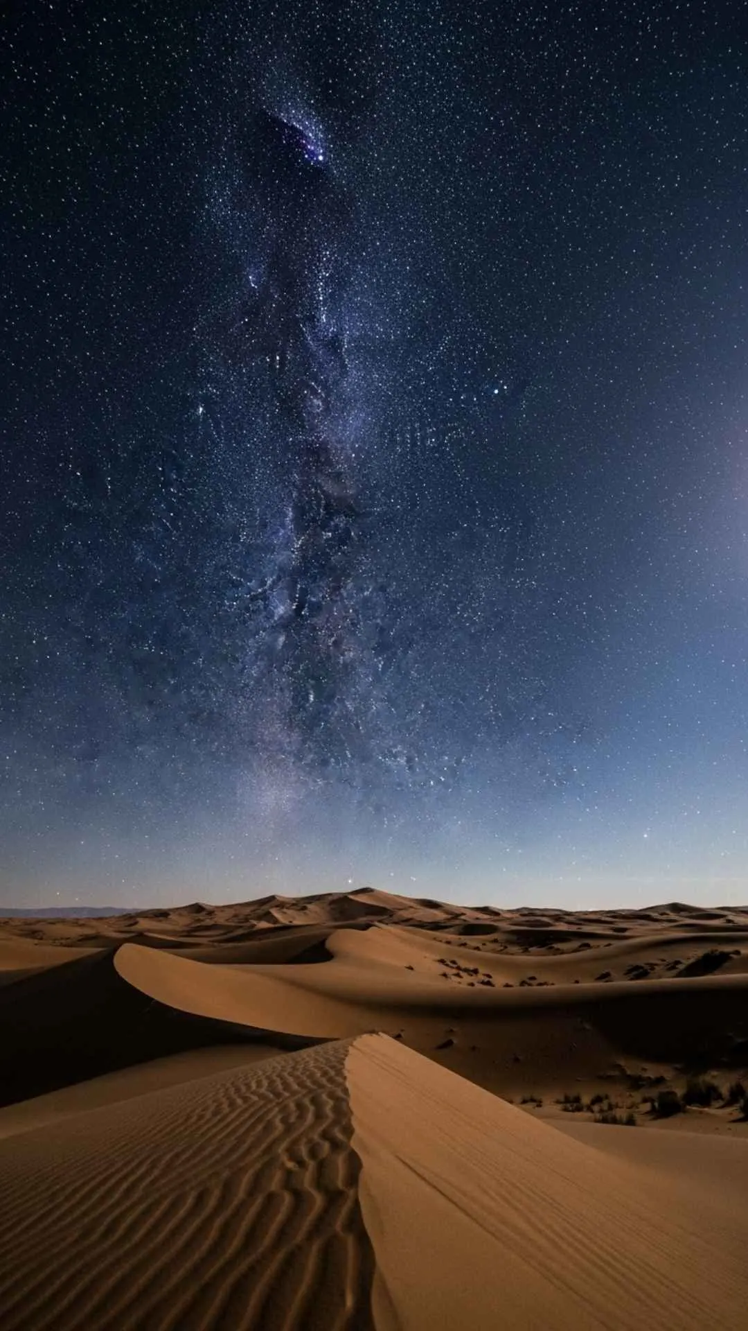 Sparkling starry desert night sky DP for WhatsApp, showing countless stars over desert dunes. A cosmic nature profile picture.