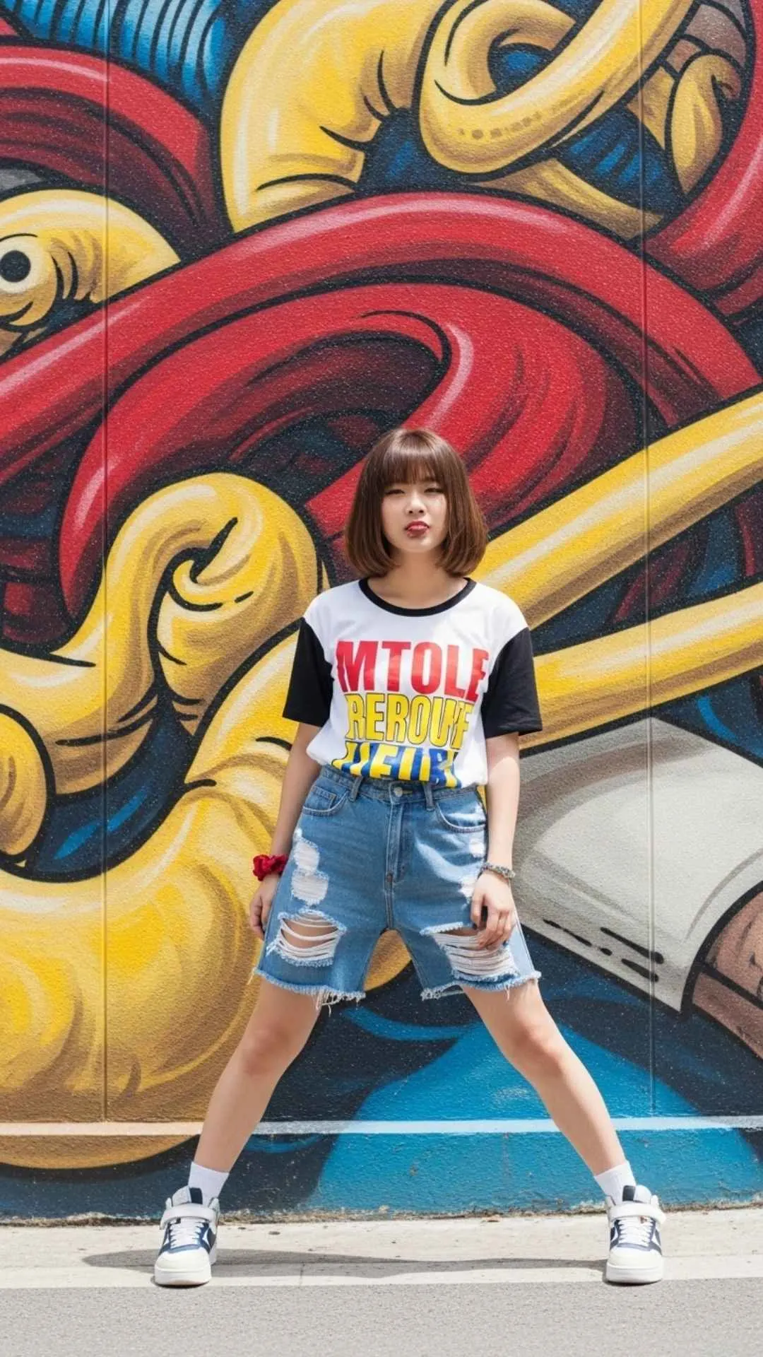 Street art Instagram DP for girls, vibrant urban profile picture, cool girl with graffiti background, trendy street style DP.