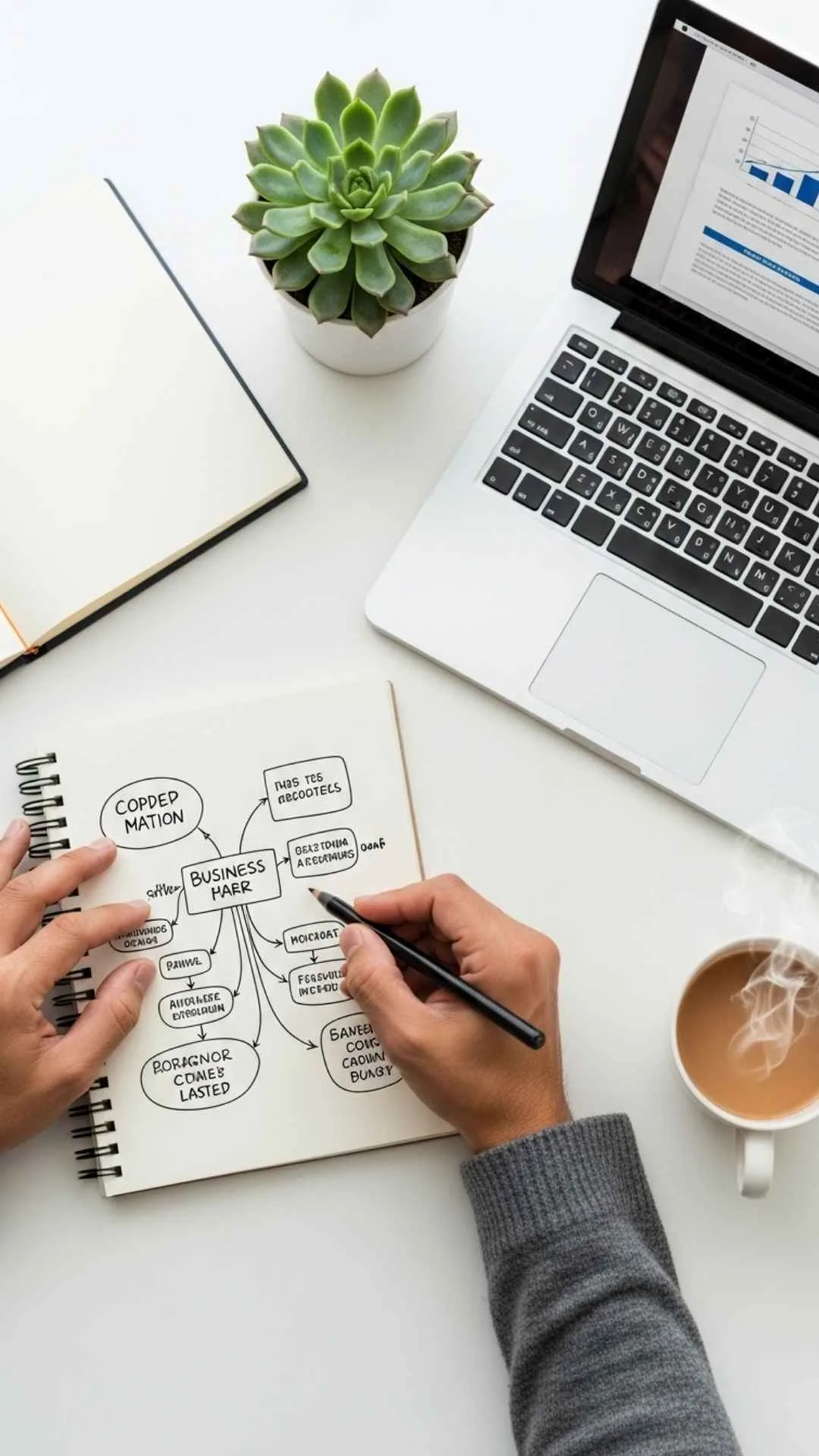Motivational DP for entrepreneurs showing a productive desk with a mind map, symbolizing smart work and creative strategy. A success-oriented image for professionals.