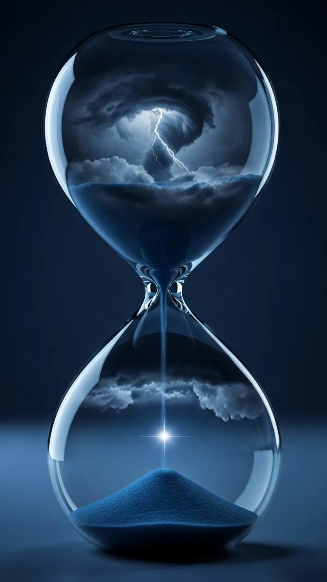 A symbolic DP of an hourglass where storm clouds turn into a starry sky, representing hope emerging from difficult times. #SymbolicDP #Hope #Time #Transformation #Resilience