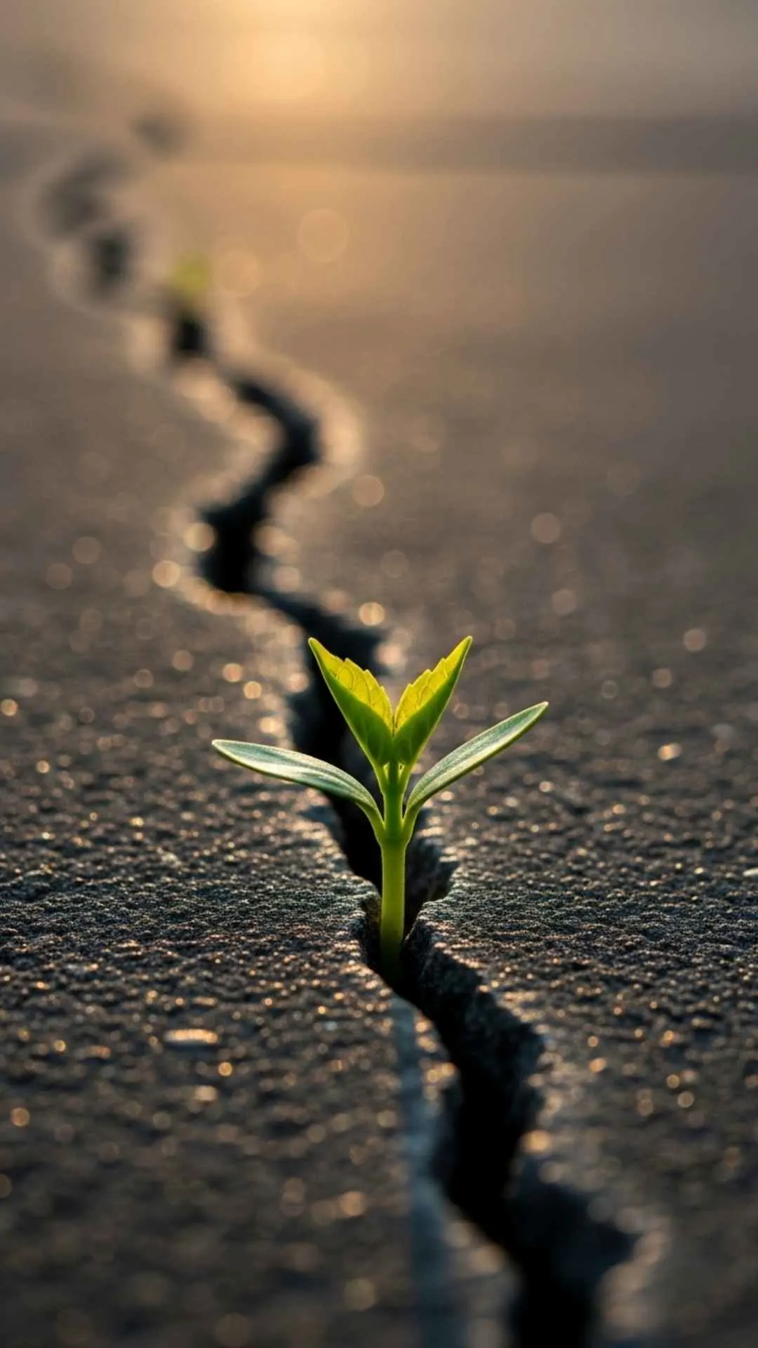 A symbolic DP of a small green sprout growing through concrete, representing resilience, hope, and new beginnings in the face of adversity. #Resilience #Hope #NewBeginnings #Strength #SymbolicDP