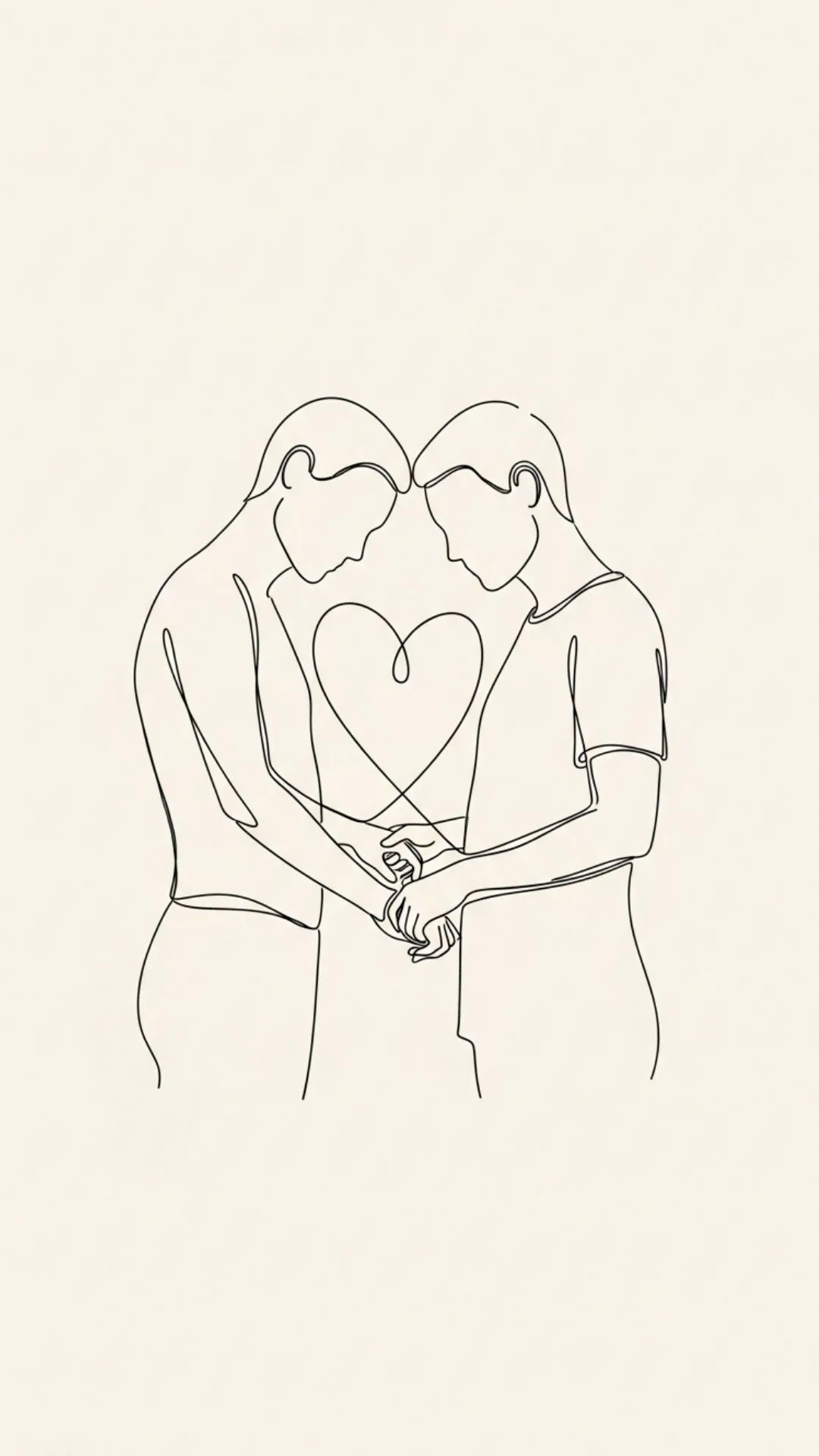 Cute unique couple DP featuring minimalist line art of embracing figures, forming an abstract heart for a romantic WhatsApp profile.