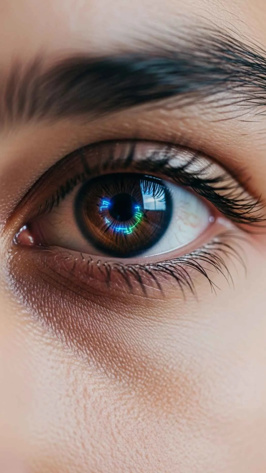 Cool unique DP featuring a close-up of an eye with futuristic glow, symbolizing sharp wit and deep thought for a WhatsApp profile.