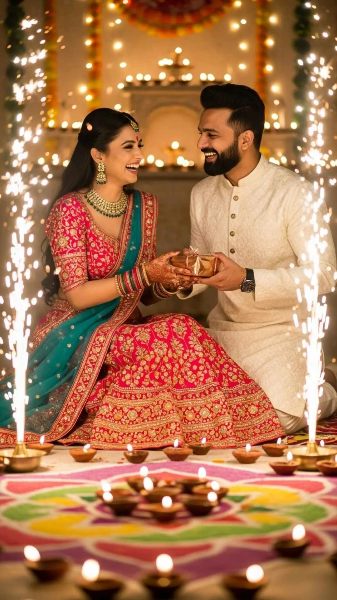 Traditional Indian couple DP for festivals, Holi Diwali celebration profile picture, vibrant festive love, cultural couple goals.