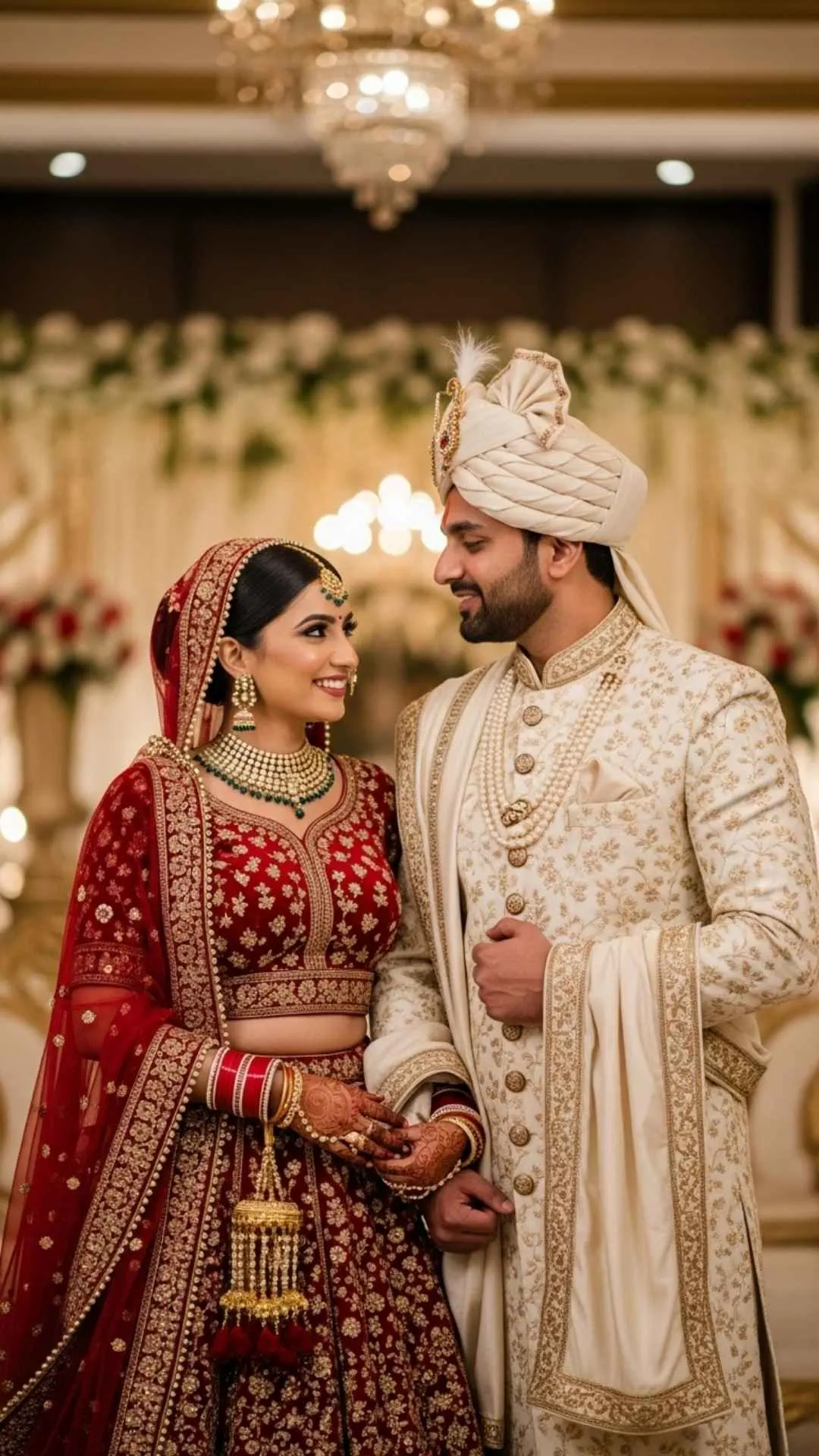 Traditional wedding DP for Instagram couple, grand Indian wedding attire profile picture, regal married couple, celebratory love.