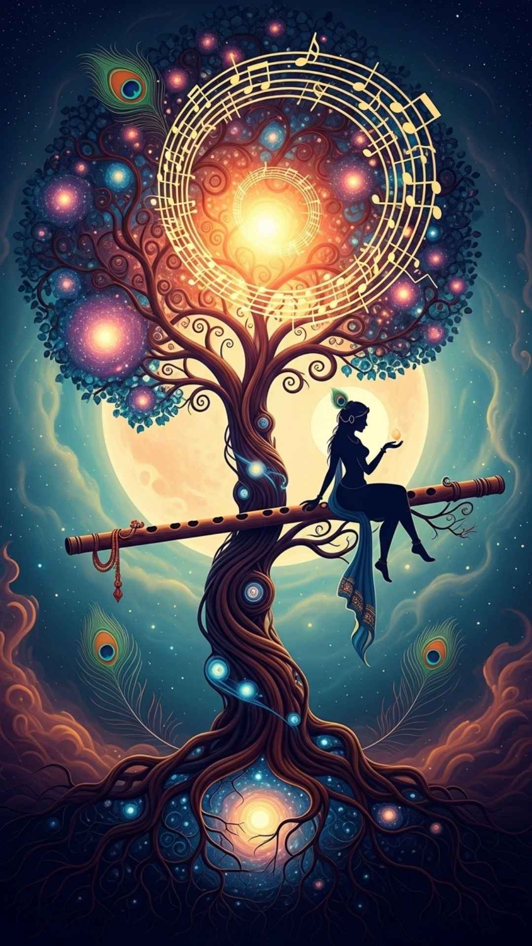 Graffiti-style mural of Radha and Krishna, modern urban art with traditional spiritual motifs