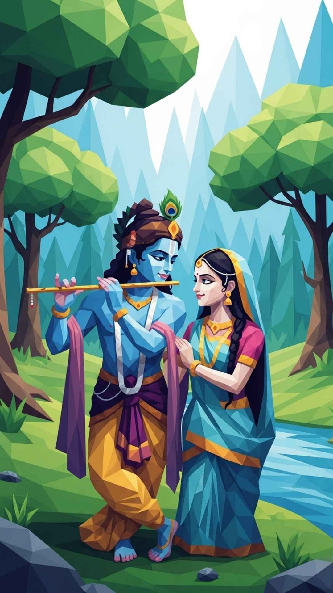 Surreal image of Radha Krishna as a reflection in water, an artistic and dreamy profile picture.